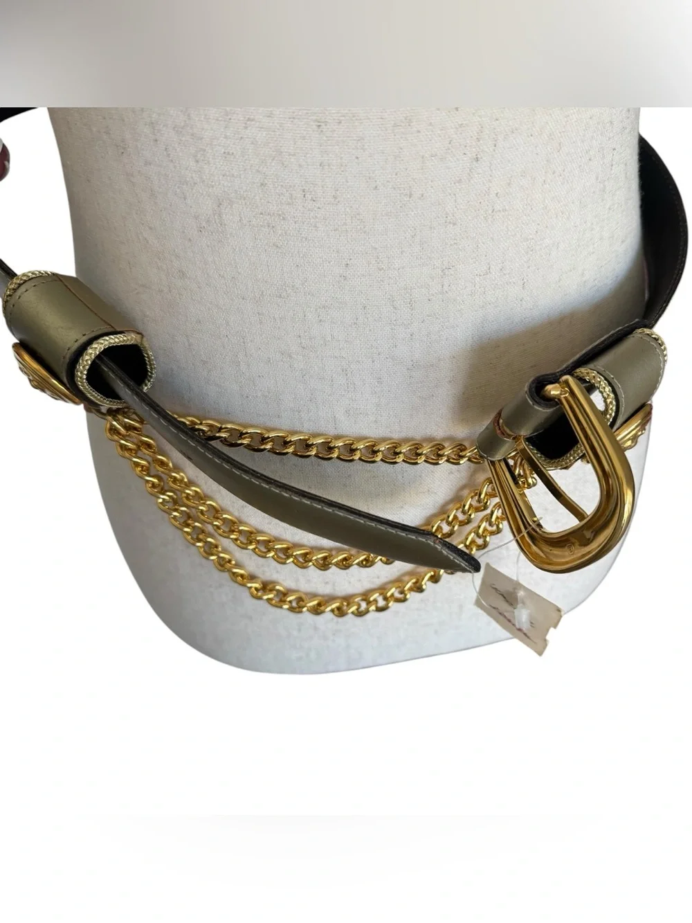 Vintage 80s Avignon Gold Chain Leather Belt Waist Accent NWT Small